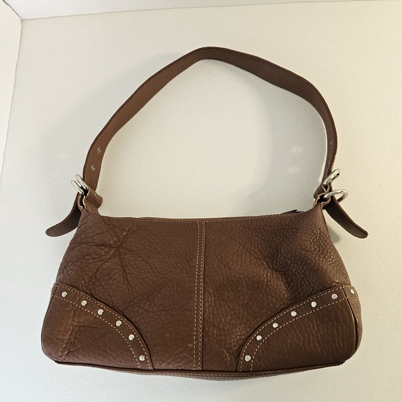 Fossil Shoulder Bag Brown Pebble Leather Studded Accents Y2k Vintage - Picture 4 of 16